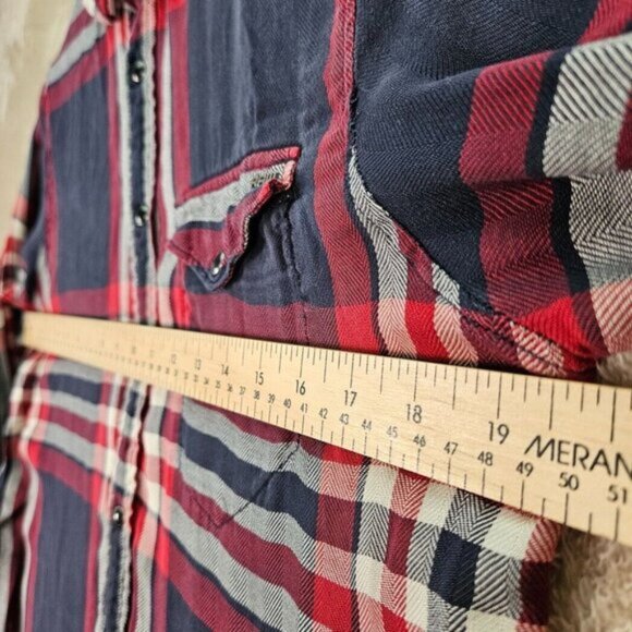 G-Star RAW Shirt Boyfriend Fit Tacoma Long Check Plaid Snap Button Womens Size S - Picture 5 of 11